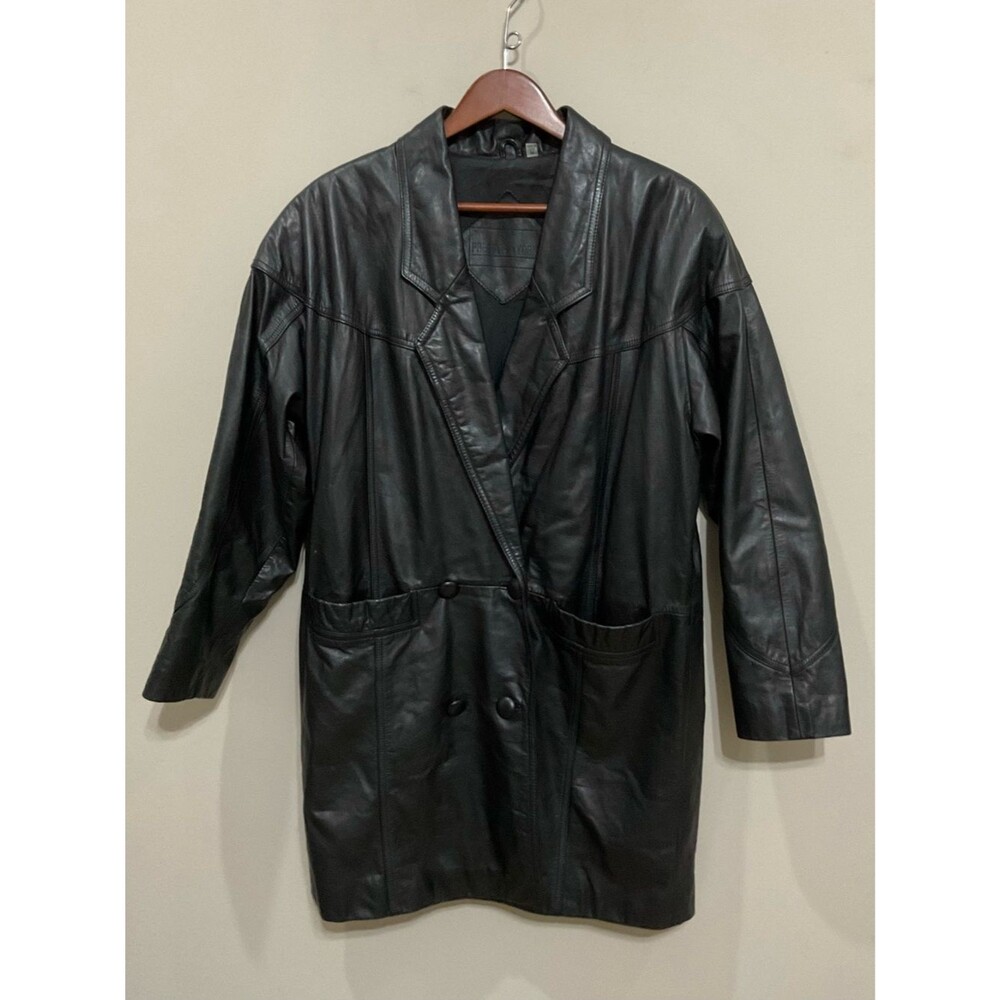 Preston & York Black Leather 3/4 Length Jacket Mens Sz Med Dark Academia Coat